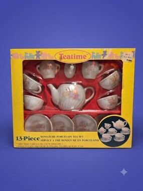 Vintage 1991 Action Industries 13-Piece Miniature Porcelain Tea Set